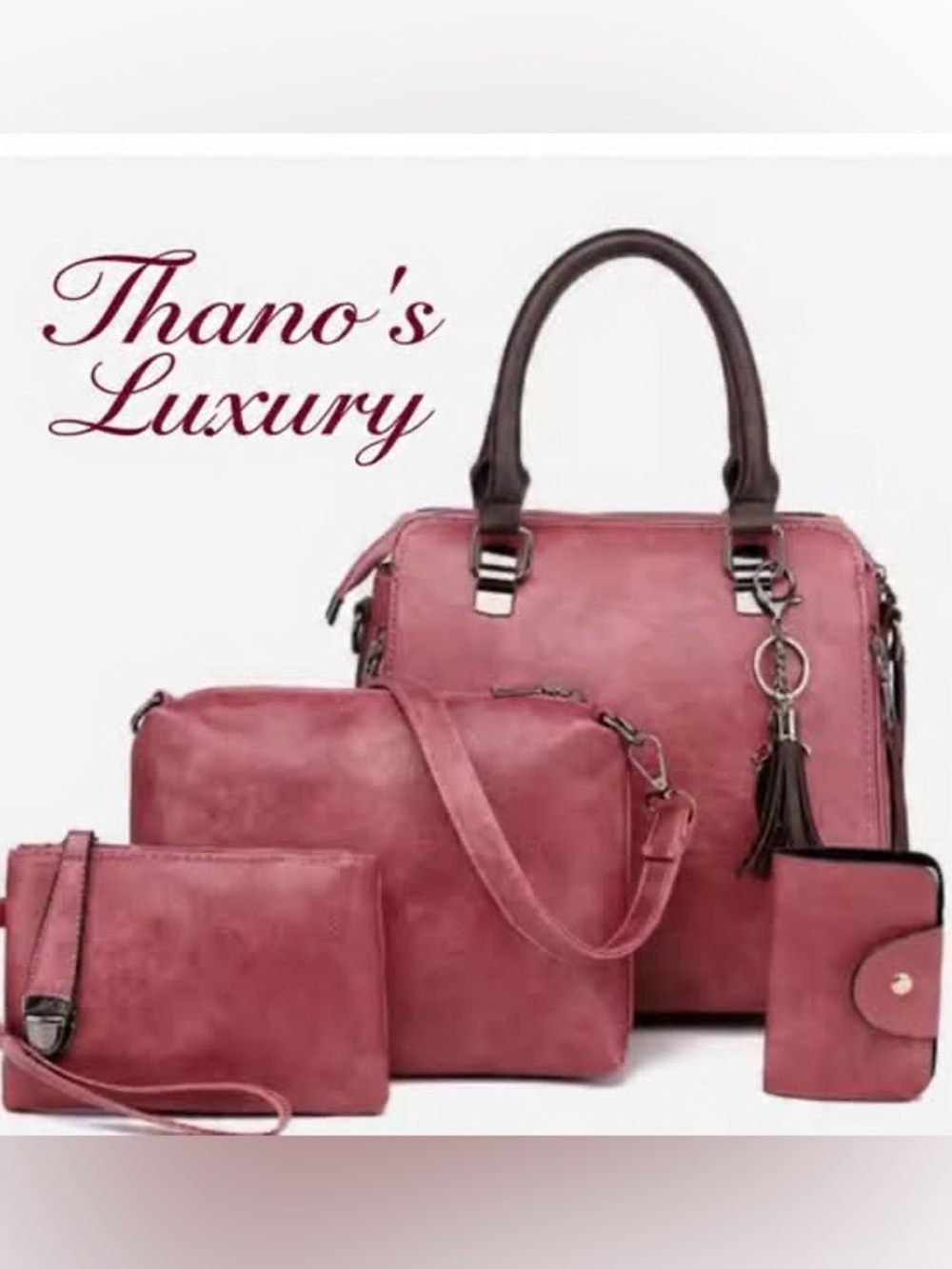 (4pc) Elegant Pink Leather Handbag Set 25cm